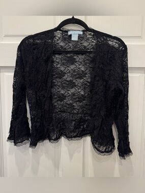 Black Lace Open Front Shrug Cardigan Gothic Romantic Victorian Boho Layering S